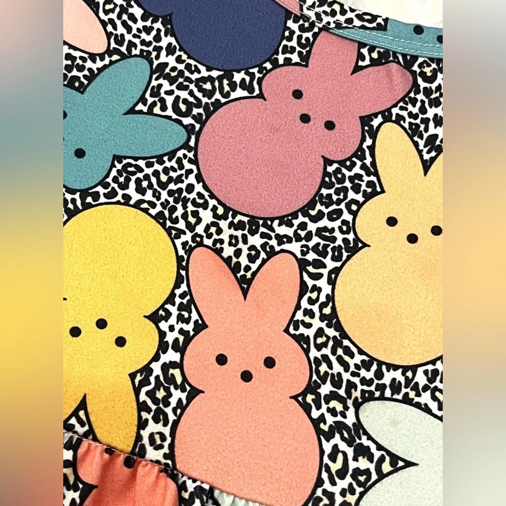 Bunny Peeps Colorful Print Kids Long Sleeve Cotton Blend Dress Size 4T - Picture 9 of 12